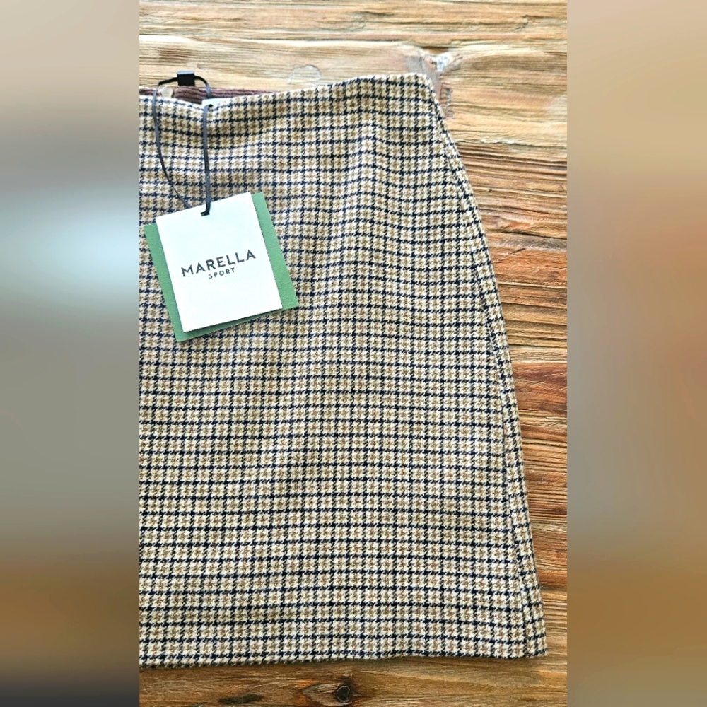 NWT Marella Women's‎ Houndstooth Mini Whisky Wool Skirt: Color- Camel: Size- 10